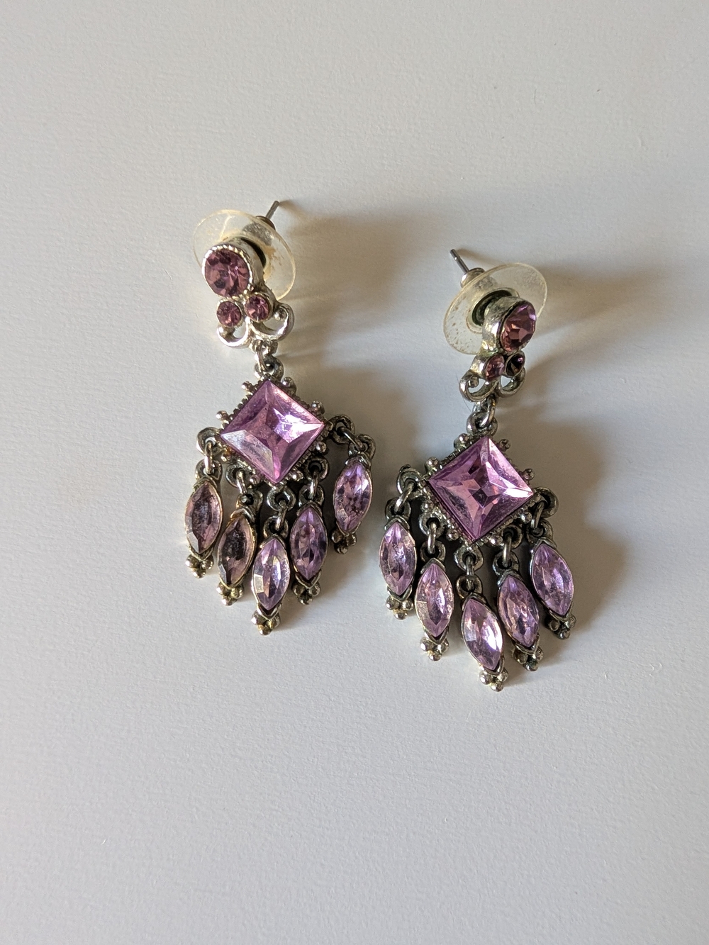 Vintage-Style Pink Crystal Dangle Earrings